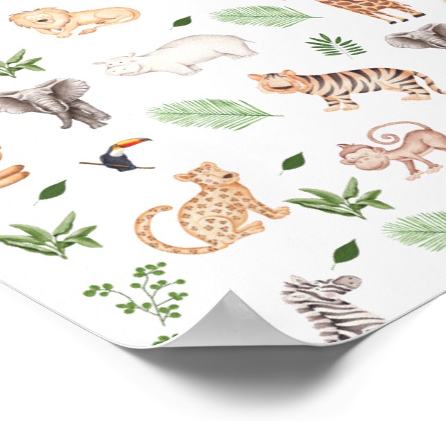 wild Animal With Jungle Tree pattern Poster (Corner)
