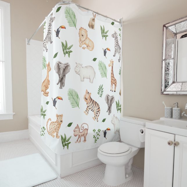 wild Animal With Jungle Tree pattern Shower Curtain (In Situ)