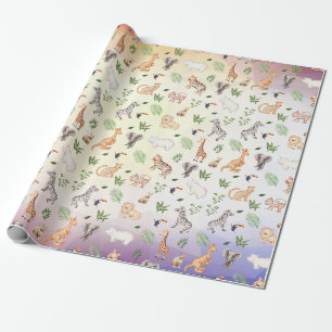 wild Animal With Jungle Tree pattern Wrapping Paper