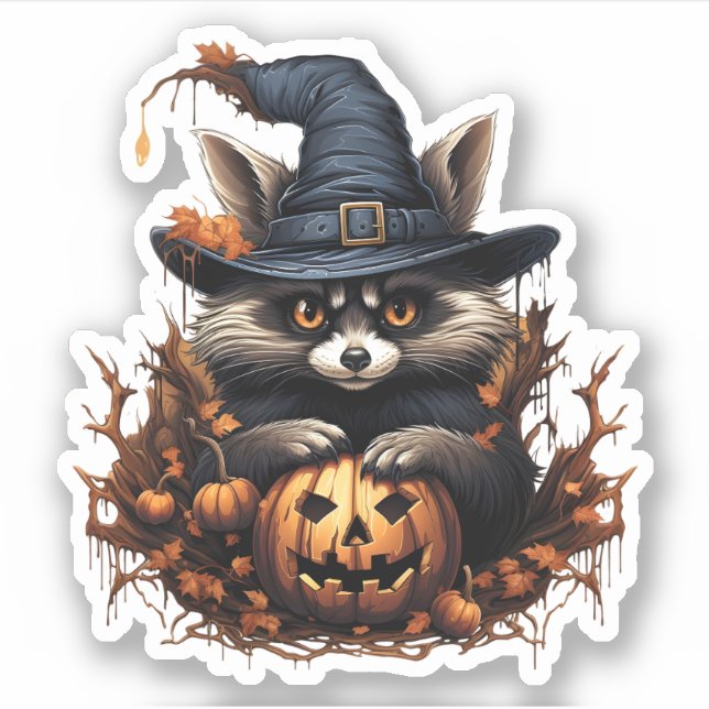 Wild Animal With Pumpkin Cartoon Halloween Racoon (Front)