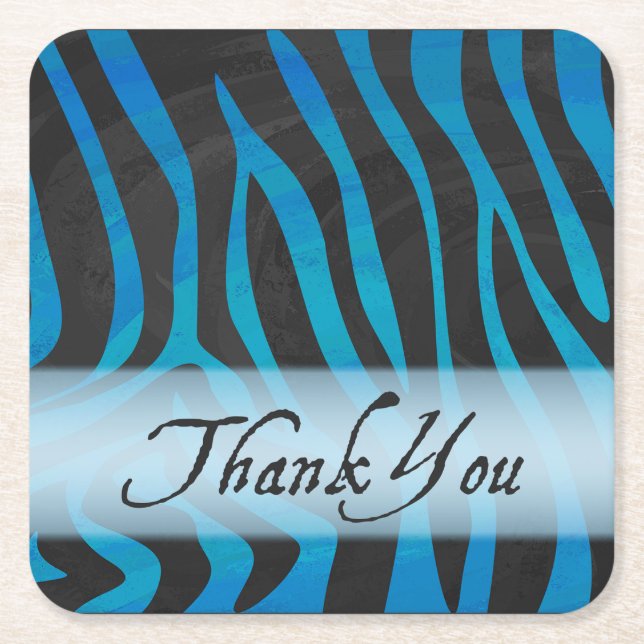 Wild Animal Zebra Pattern Thank You Square Paper Coaster (Front)