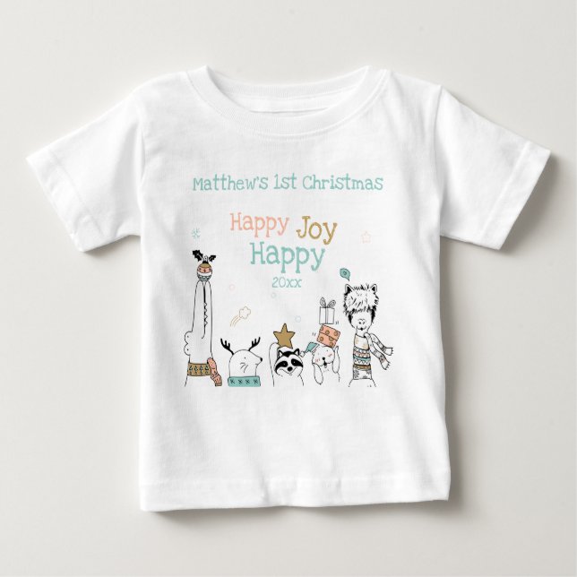Wild  Animals Baby's 1st Christmas Happy Happy Joy Baby T-Shirt (Front)