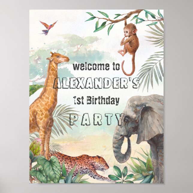 Wild Animals Birthday Party Welcome Door Sign (Front)
