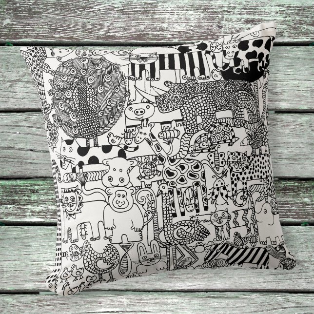 Wild Animals Black and White Safari Illustrative Cushion (Creator Uploaded)
