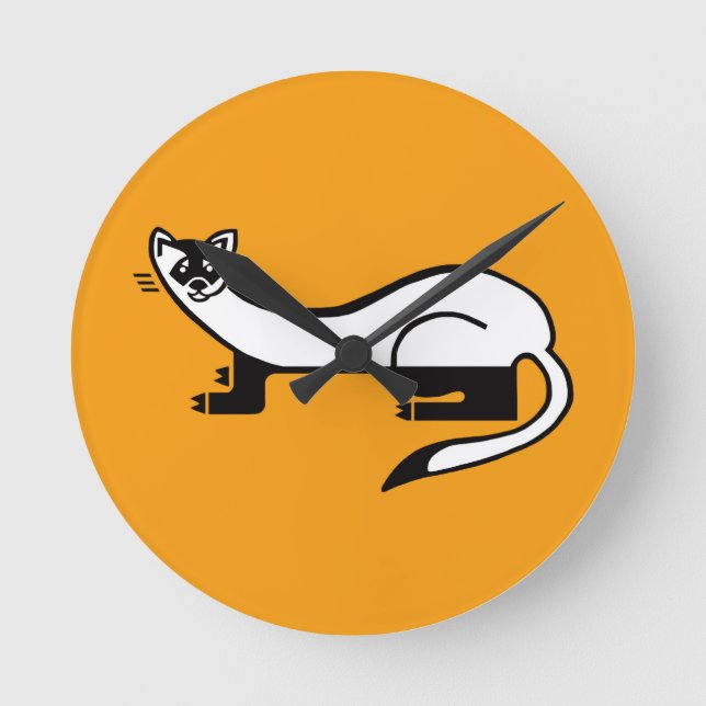 Wild  animals - Black-footed FERRET - Orange Round Clock (Front)