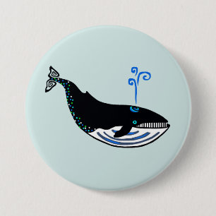 Wild animals - Blue WHALE-- Sea spray green 7.5 Cm Round Badge