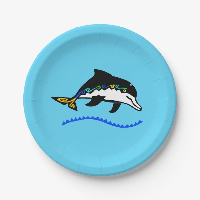 Wild animals - DOLPHIN - Nature - Blue Party Paper Plate (Front)