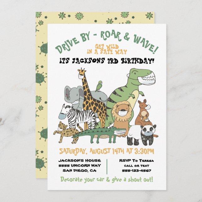 Wild Animals Drive by BIrthday Party Parade Invitation (Front/Back)