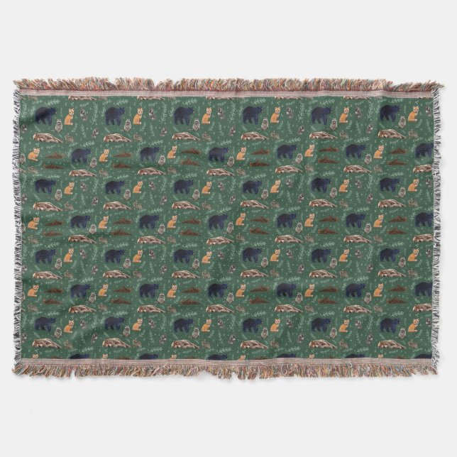Wild Animals Forest Friends Pattern Throw Blanket (Front)