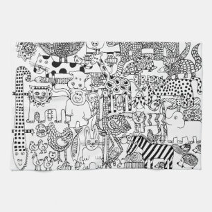 Wild Animals Fun Modern Black and White Art Tea Towel