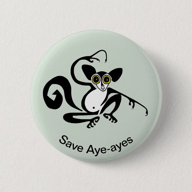 Wild animals -  Graphic Save AYE-AYES  - Nature - 6 Cm Round Badge (Front)