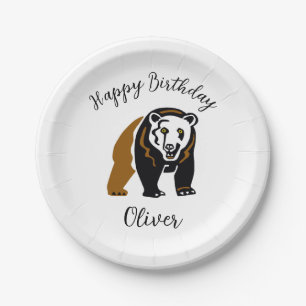 Wild animals - GRIZZLY Bear -Happy Birthda- Party Paper Plate