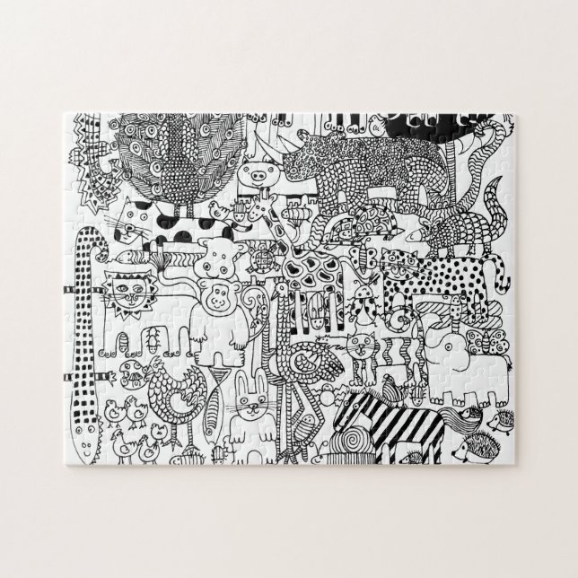 Wild Animals Hand Drawn Black and White Art  Jigsaw Puzzle (Horizontal)
