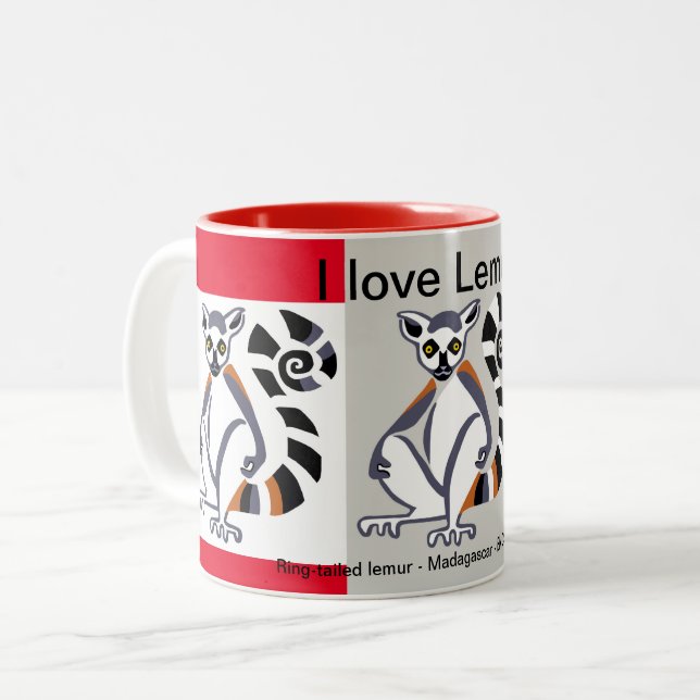 Wild animals -  I love LEMURS - Nature -Madagascar Two-Tone Coffee Mug (Front Left)