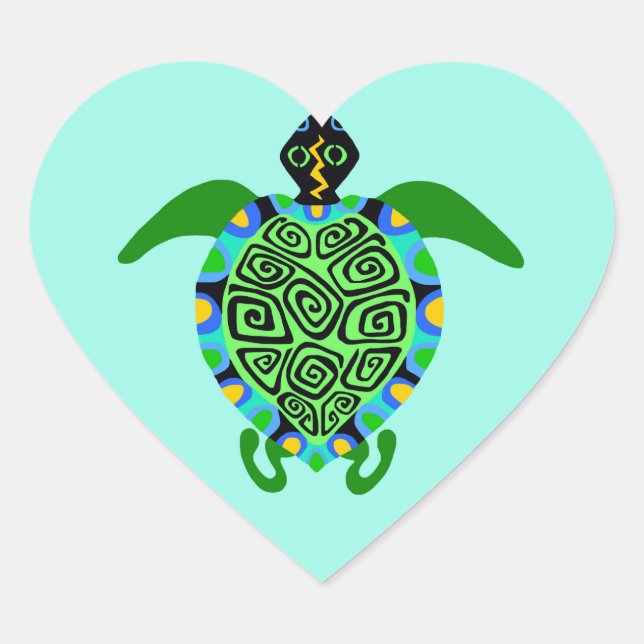 Wild animals - I love Sea TURTLES - Aqua Heart Sticker (Front)