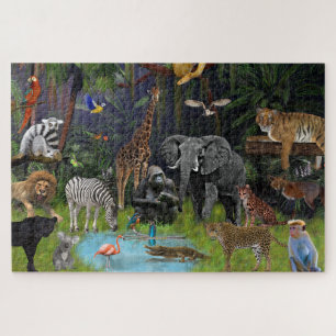 Wild Animals, Jungle, Animal Collage Jigsaw Puzzle