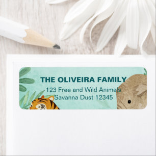 Wild Animals Jungle Safari Zoo Tiger Elephant Boy Return Address Label
