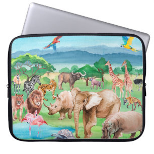Wild animals of Africa on the background of the sa Laptop Sleeve