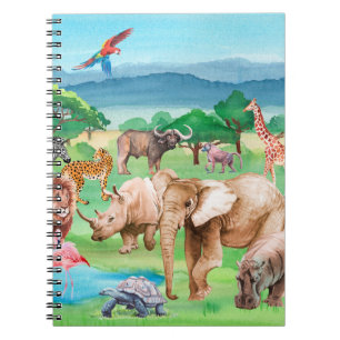 Wild animals of Africa on the background of the sa Notebook