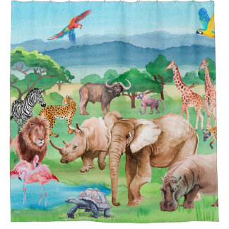 Wild animals of Africa on the background of the sa Shower Curtain