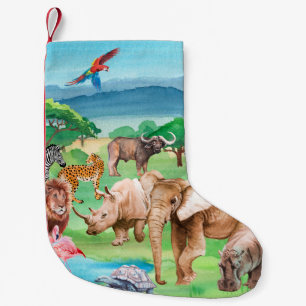 Wild animals of Africa on the background of the sa Small Christmas Stocking