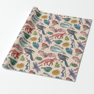 Wild Animals of Ireland Wrapping Paper in Beige