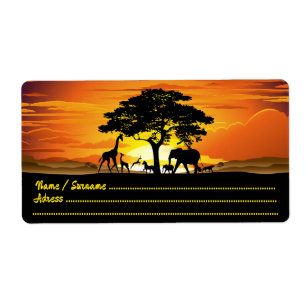 Wild Animals on African Savanna Sunset