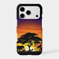 Wild Animals on African Savanna Sunset