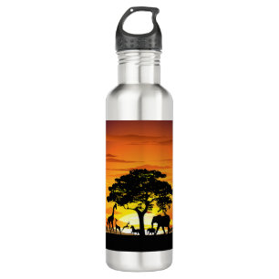 Wild Animals on African Savanna Sunset 710 Ml Water Bottle