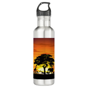 Wild Animals on African Savanna Sunset 710 Ml Water Bottle