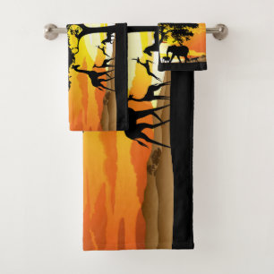 Wild Animals on African Savanna Sunset Bath Towel Set