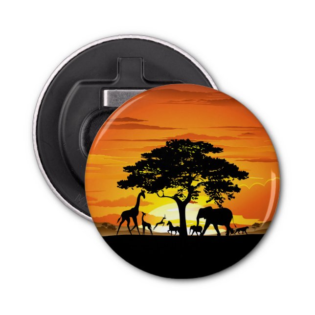 Wild Animals on African Savanna Sunset Bottle Opener (Front)