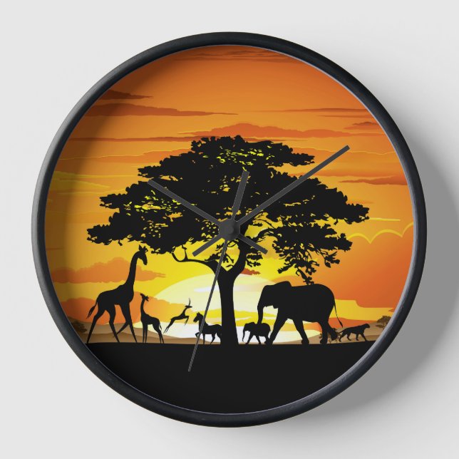 Wild Animals on African Savanna Sunset Clock (Front)