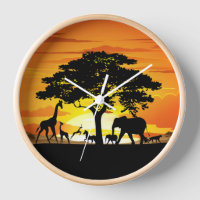 Wild Animals on African Savanna Sunset