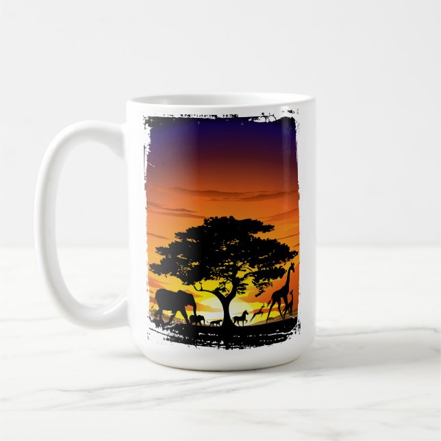 Wild Animals on African Savanna Sunset Coffee Mug (Left)
