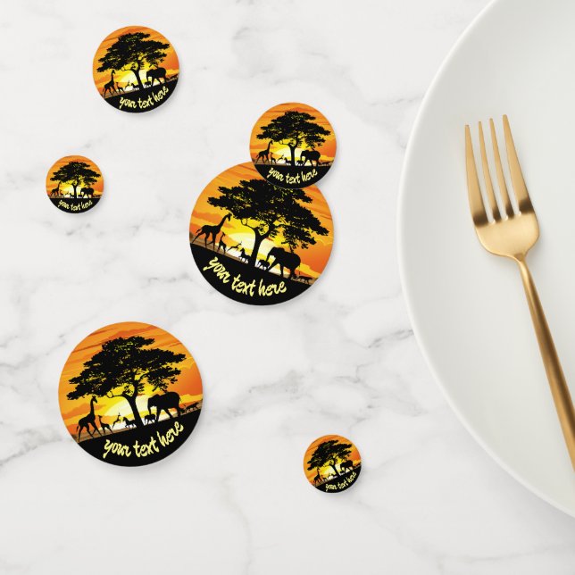 Wild Animals on African Savanna Sunset Confetti (Group)