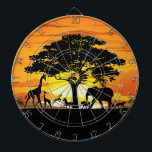 Wild Animals on African Savanna Sunset Dartboard<br><div class="desc">Stunning,  Bright and Peaceful Sunset on Wild African Savanna Landscape with Wild Animals Shapes. Originally created with Hi Quality / Hi Resolugion Vector Graphic Art Technique Copyright BluedarkArt TheChameleonArt.</div>