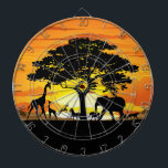Wild Animals on African Savanna Sunset Dartboard<br><div class="desc">Stunning,  Bright and Peaceful Sunset on Wild African Savanna Landscape with Wild Animals Shapes. Originally created with Hi Quality / Hi Resolugion Vector Graphic Art Technique Copyright BluedarkArt TheChameleonArt.</div>