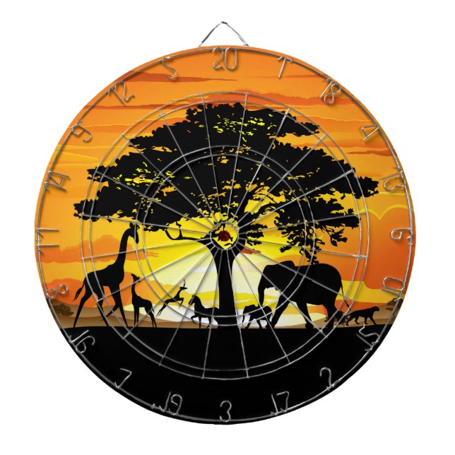 Wild Animals on African Savanna Sunset Dartboard (Front)