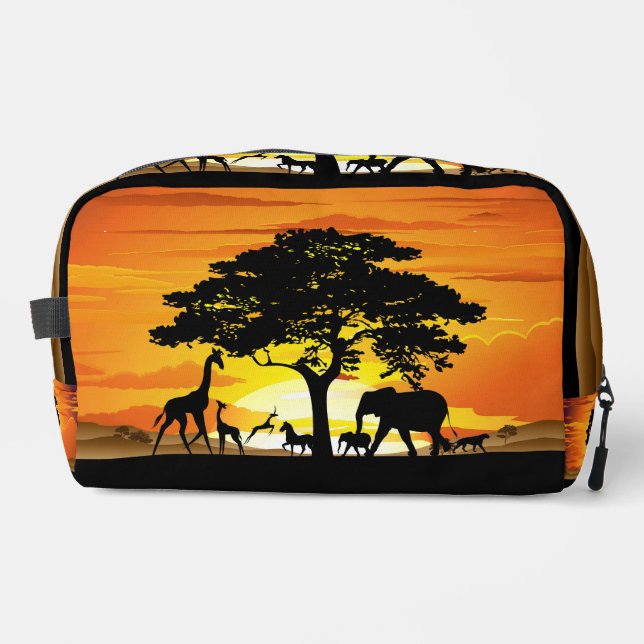 Wild Animals on African Savanna Sunset Dopp Kit (Front)