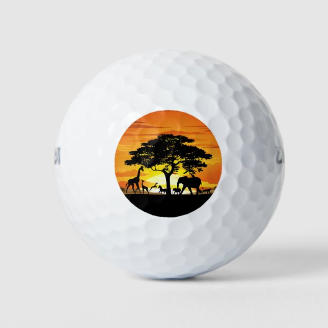 Wild Animals on African Savanna Sunset Golf Balls (Front)