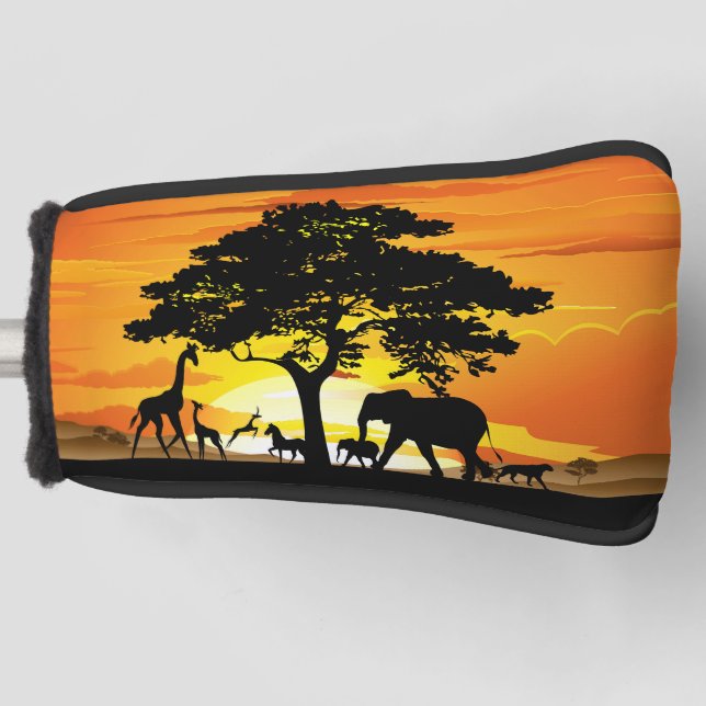 Wild Animals on African Savanna Sunset Golf Head Cover (Front)