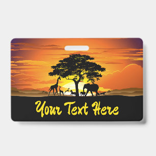 Wild Animals on African Savanna Sunset ID Badge