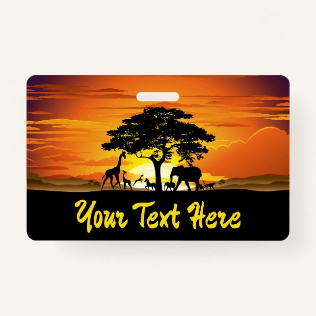 Wild Animals on African Savanna Sunset ID Badge (Front)