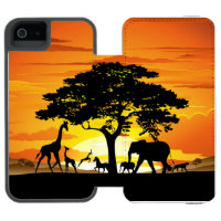 Wild Animals on African Savanna Sunset