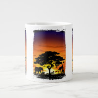 Wild Animals on African Savanna Sunset