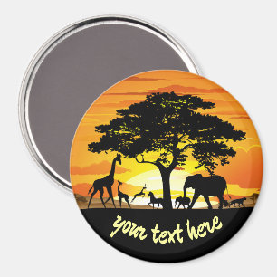 Wild Animals on African Savanna Sunset Magnet