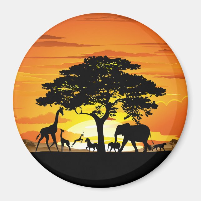 Wild Animals on African Savanna Sunset Magnet (Front)