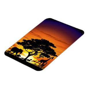 Wild Animals on African Savanna Sunset Magnet