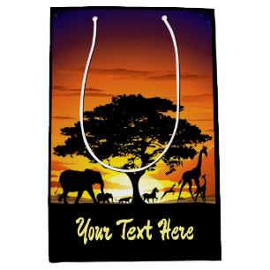 Wild Animals on African Savanna Sunset Medium Gift Bag